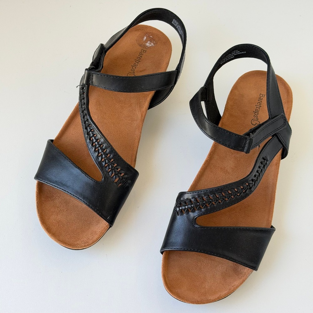Baretraps Juliette Sandals Womens 10 Black Strappy Comfort Woven Leather Boho